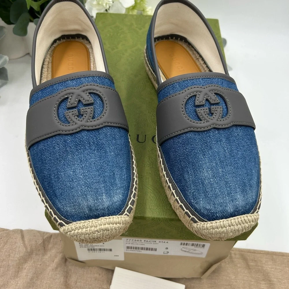 Men's Gucci blue denim ESPADRILLES size 8, made in Spain
